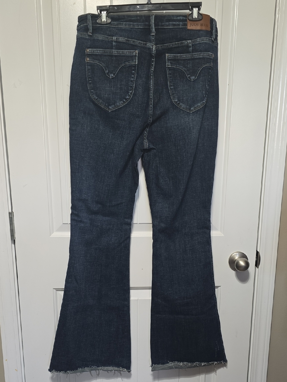 Judy Blue Dark Indigo Wide Leg Jeans with Frayed Hem